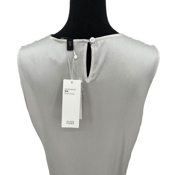 New Eileen Fisher Classic Silk‎ Charmeuse Tank Top Bone Roundneck Sandwashed Med - Picture 5 of 10
